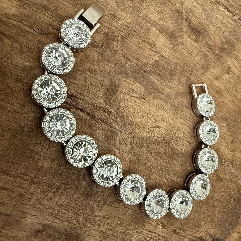Rhinestone Silver Toned Halo Link Bracelet